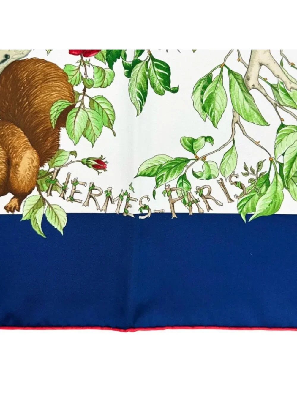 Hermes Carre 90 AU Coeur Des Bois Silk Green Blue White Scarf